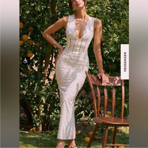 New! House of CB Sophina Embroidered Plunge Neck Bustier Dress Small Plus Cup - Picture 2 of 16